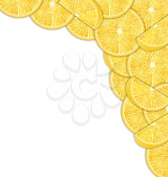 Illustration Abstract Border with Sliced Lemons on White Background, Copy Space for Your Text - Vector