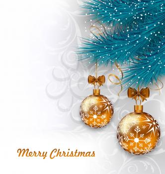 Illustration Christmas Background with Glass Balls and Fir Branches - vector