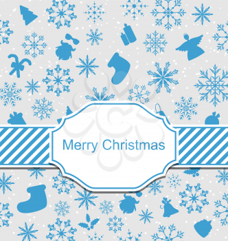 Illustration Christmas Greeting Invitation with Traditional Symbols - vector