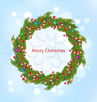 Illustration Christmas Wreath, New Year Decoration - Vector
