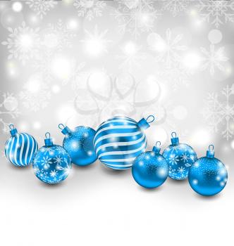 Illustration Christmas Abstract Shimmering Background with Blue Balls, Lighten Wallpaper - Vector