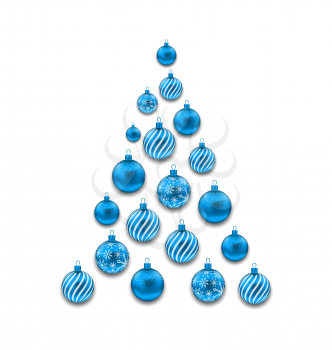 Illustration Christmas Abstract Tree made in Blue Glass Balls, Isolated on White Background - Vector