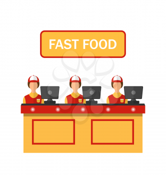 Illustration Cashiers with Cash Register in Diner with Fast Food - Vector