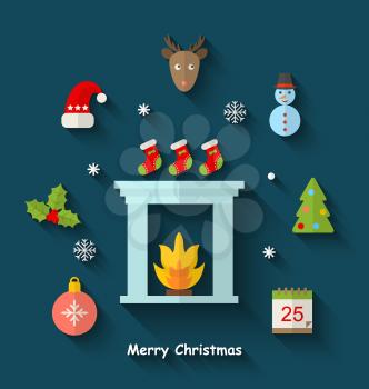 Illustration Christmas Minimal Objects and Elements with Long Shadows - Vector