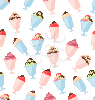 Illustration Seamless Pattern with Colorful Ice Creams, Sweet Wallpaper - Vector