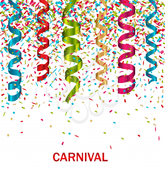 Illustration Carnival Background with Set Colorful Paper Serpentine and Confetti - Vector