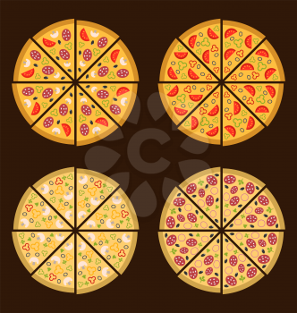 Illustration Collection of Different Pizza Isolated, Simple Minimalism Icons - Vector
