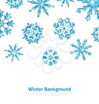 Illustration Winter Background with Sparkle Snowflakes for Celebration Card, Glittering Elements, Blue Luxury Background - Vector