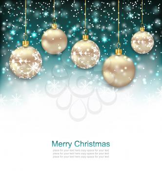 Illustration Beautiful Celebration Postcard with Christmas Golden Balls, Glitter Background - Vector