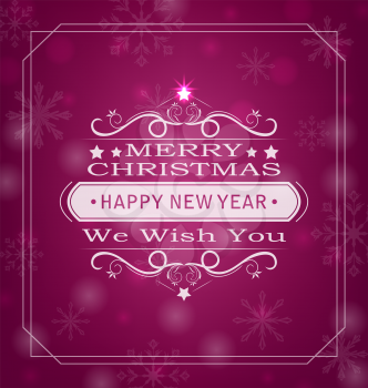 Illustration Merry Christmas Wishes, Typography Design. Celebration Card Frame - Vector