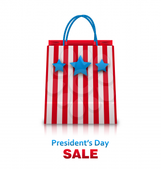 Illustration Shopping Bag in USA Patriotic Colors for Presidents Day Sale. Packet Isolated on White Background - Vector