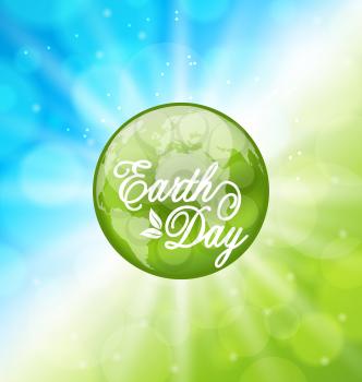 Illustration Glowing Bright Background for Earth Day Holiday with Planet - Vector
