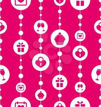 Illustration Seamless Pattern with Traditional Objects and Elements for Valentines Day. Pink Background - Vector