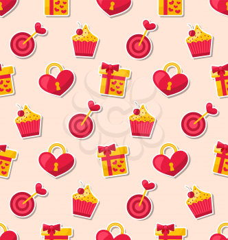 Illustration Seamless Wallpaper with Traditional Objects and Elements for Valentines Day or Wedding - Vector