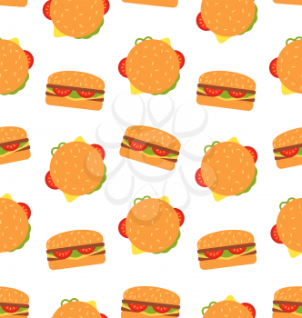 Illustration Seamless Pattern with Hamburgers. Fast Food Wallpaper - Vector