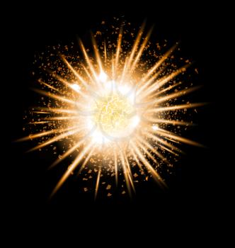 Gold grand explosion of planet. Big Bang. Catastrophe. Formation of the universe. Vector