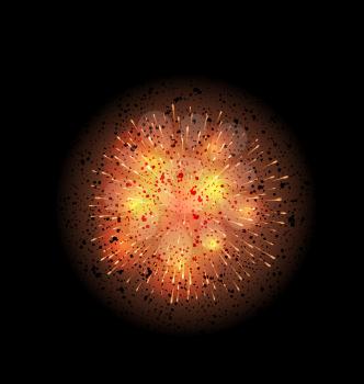 Explosion fireworks powerful golden bright space dust - vector