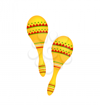Illustration Pair Colorful Maracas Isolated on White Background, Musical Instrument of Maraca, Cuba, Mexico, Carnival - Vector