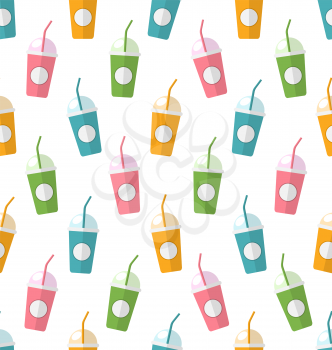 Illustration Seamless Pattern with Colorful Set of Milkshakes with Straws - Vector