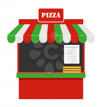Illustration Showcase of Sale of Pizza, Stall, Marketplace Isolated on White Background - Vector