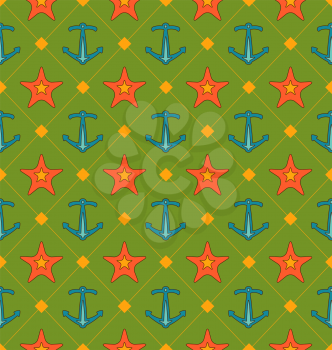 Illustration Seamless Summer Pattern with Anchor and Starfish. Vintage Texture. Can Be Used for Wallpapers, Web Page Backgrounds - Vector