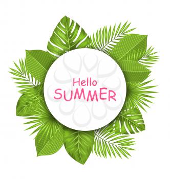 Illustration Summer Beautiful Card with Green Tropical Leaves for Design - Vector