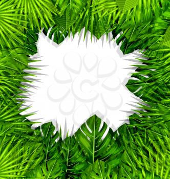 Illustration Summer Fresh Background with Green Tropical Leaves - Vector