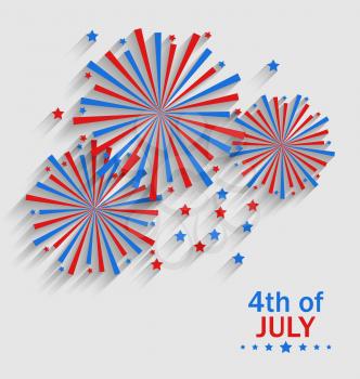 Illustration Firework Colorized in Flag US for Celebration Independence Day, Flat Style Long Shadow - Vector