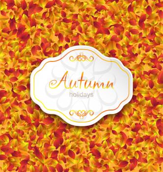 Illustration Autumn Card on Orange Leaves Texture, September Background - Vector