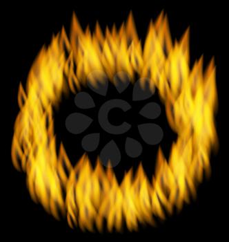 illustration Fire Flame in Circular Frame Isolated on Black Background - Vector