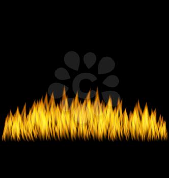 Illustration Realistic Fire Flame Isolated on Black Background - Vector