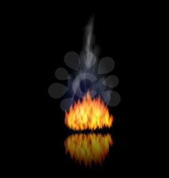 Illustration Realistic Fire Flame with Smoke on Black Background - Vector