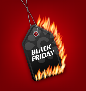 Illustration Sale Discount with Fire Flame for Black Friday. Hot Sales, Template for Discount, Label, Coupon - Vector