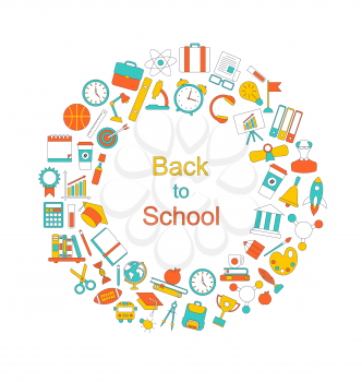 Illustration Background for Back to School, Education Simple Colorful Objects, Line Art Style - Vector
