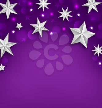Illustration Purple Abstract Celebration Background with Silver Stars for Your Holiday - Vector