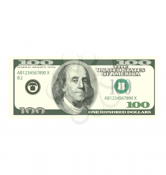 Illustration Detailed Dollar Banknote Isolated on White Background, Hundred Denomination - Vector