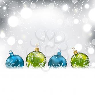 Illustration Winter Background with Colorful Glass Balls and Snowflakes - Vector