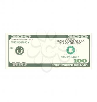Illustration One Hundred Dollars Isolated on White Background, Banknote - Vector