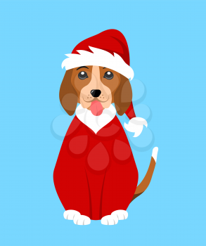 Christmas Funny Dog in Santa Clothes - Illustration Vector
