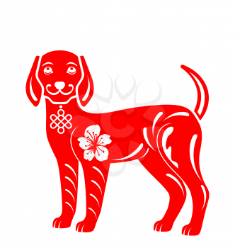 Drawing Abstract Dog for Happy Chinese New Year Isolated on White Background - Illustration Vector