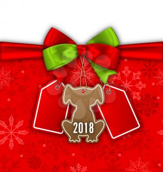 Bow Ribbon with Christmas Labels, Tags Sale - Illustration Vector