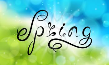 Spring Lettering, Calligraphic Text on Light Glowing Background, Headline Pattern - Illustration Vector
