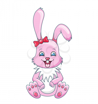 Smiling Rabbit Cartoon Girl, Beautiful Bunny, Happy Girling Isolated on White Background - Illustration Vector
