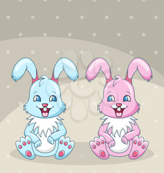 Smiling Rabbits - Best Friends, Boy and Girl, Happy Bunnies - Illustration Vector