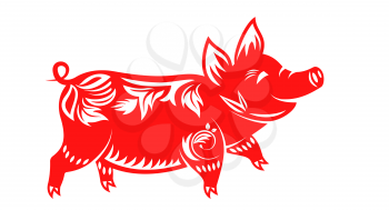 Chinese Zodiac Sign for New Year, Floral Ornamental Pig Isolated - Illustration Vector