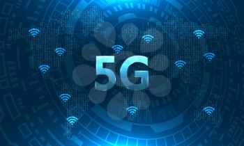 5g Network Global Earth Communications. Technology Background - Illustration Vector