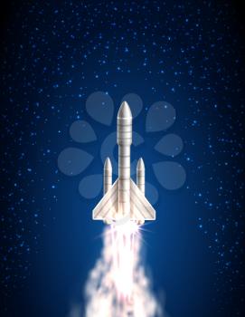 Space Shuttle (Spacecraft, Cosmic Rocket, Spaceship, Orbital Satellite) Flying in Cosmos - Illustration Vector - Vector