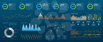 Futuristic Technology Interface for Presentation. Management Data Screen with Colored Charts and Diagrams - Illustration Vector