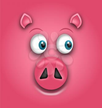 Smiling Face of Pig, Symbol of Chinese New Year - Illustration Vector