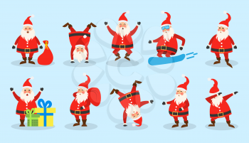 Set Santa Clauses. Christmas Funny Happy Characters - Illustration Vector